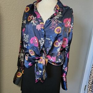 Floral Print Women's Top - Navy